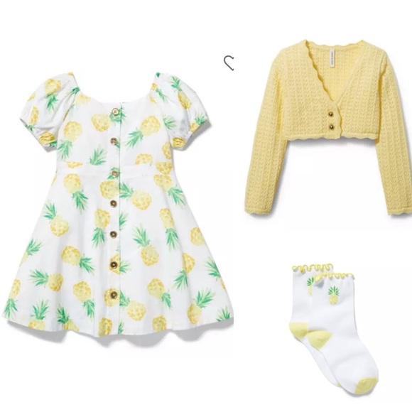 Janie&Jack Pineapple Puff Sleeve Dress & Cardigan